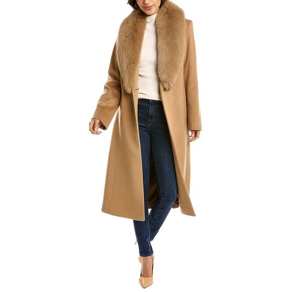 Sofiacashmere Womens  Oversized Collar Wool-Blend Coat, Brown - Picture 1 of 5